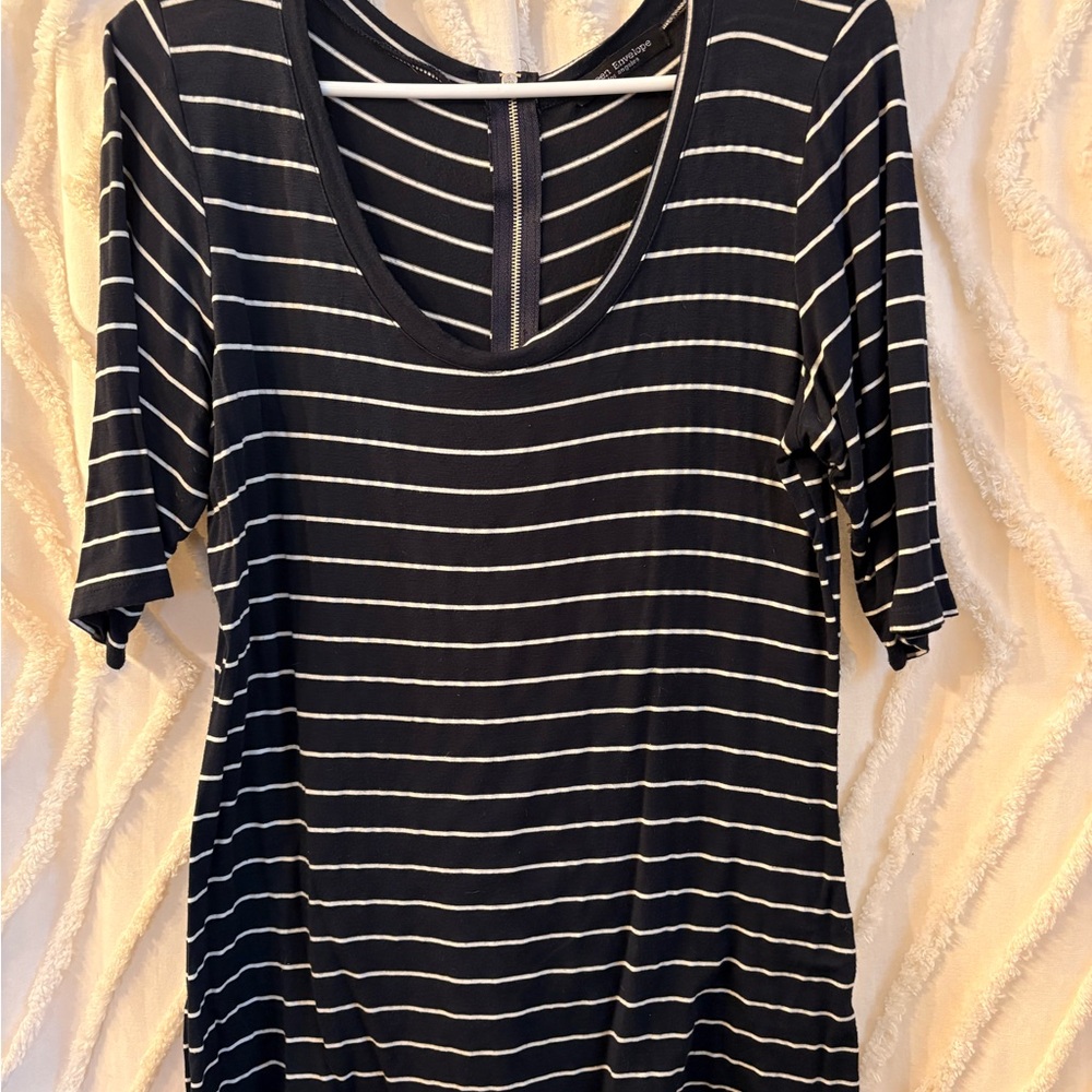 Green Envelope Dark Navy and White Striped Top
